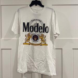 Modelo Cerveza Beer White Short-Sleeve Shirt, 100% Cotton, Women’s Size Large